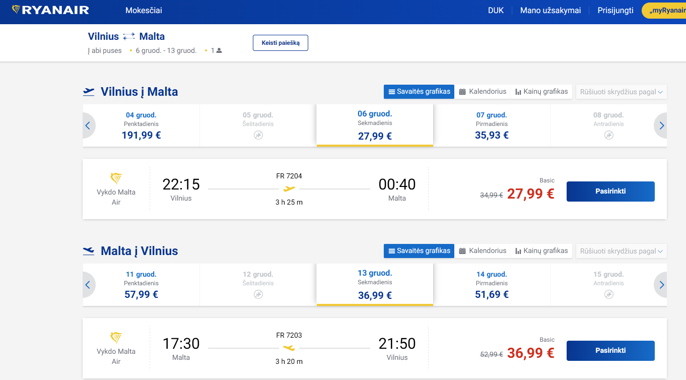Vilnius Valeta 2026 m. gruodžio mėn. tik €64,98 (7n.)
