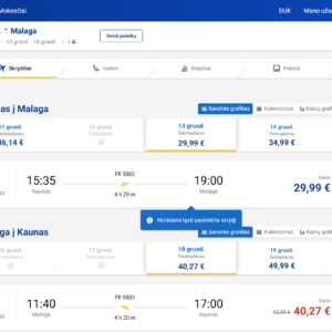 Kaunas Malaga 2026 m. gruodžio mėn. tik €70,25 (5n.)