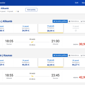 Kaunas Alicante 2026 m. gruodžio mėn. tik €73,98 (5n.)