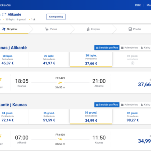 Kaunas Alikantė 2026 m. lapkričio mėn. tik €72,65 (6n.)