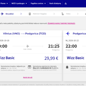 Vilnius Podgorica 2026 m. spalio mėn. tik €89,88 / €69,98 su WDC (4n.)