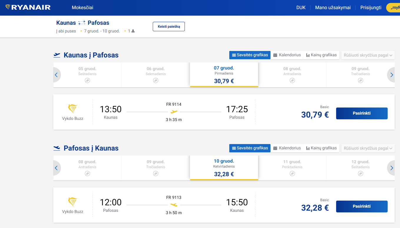 Kaunas Pafosas 2026 m. gruodžio mėn. tik €63,07 (3n.)