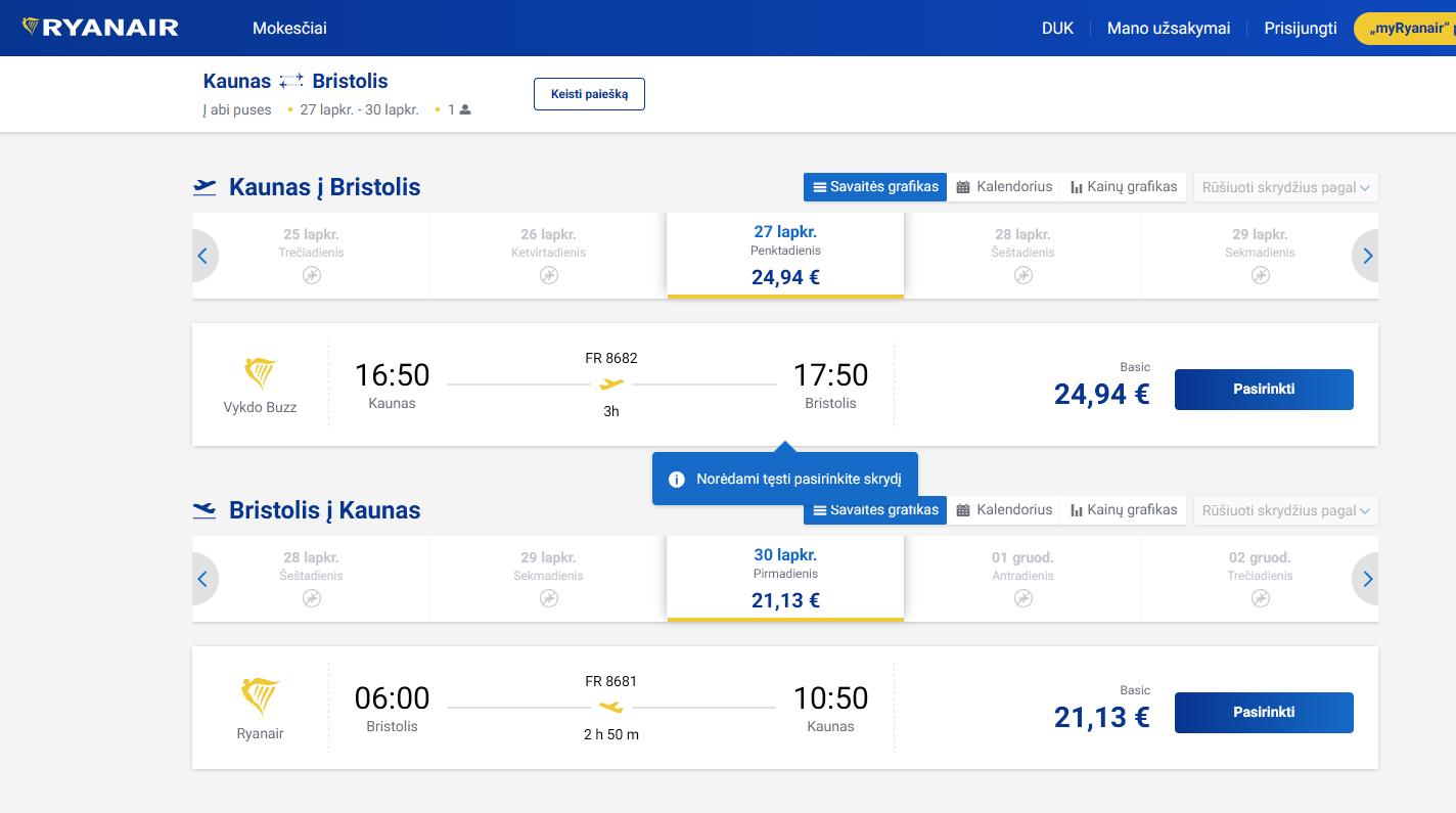 Kaunas Bristolis 2026 m. lapkričio mėn. tik €46,07 (3n.)
