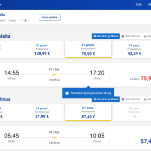 Vilnius Malta 2026/27 m. Naujiems Metams €133,48 (1n.)