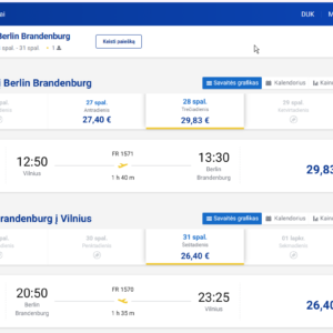 Vilnius Berlynas 2026 m. spalio mėn. tik €56,23 (3n.)