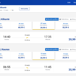 Kaunas Alikantė 2027 m. sausio mėn. tik €75,98 (5n.)